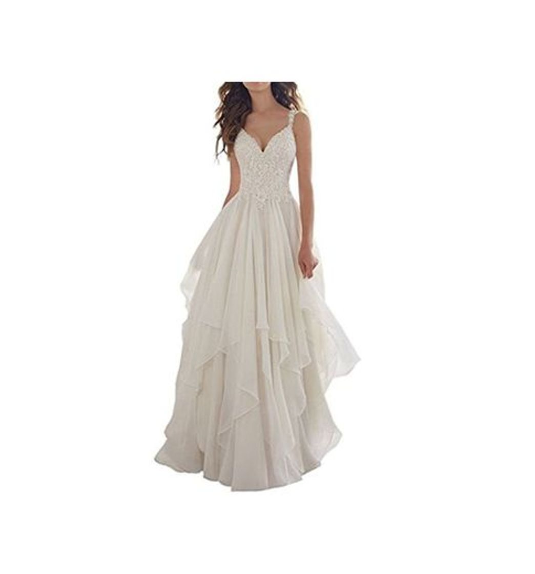 Social ANJURUISI Vestido de Novia de Playa con Cuello en V y Apliques