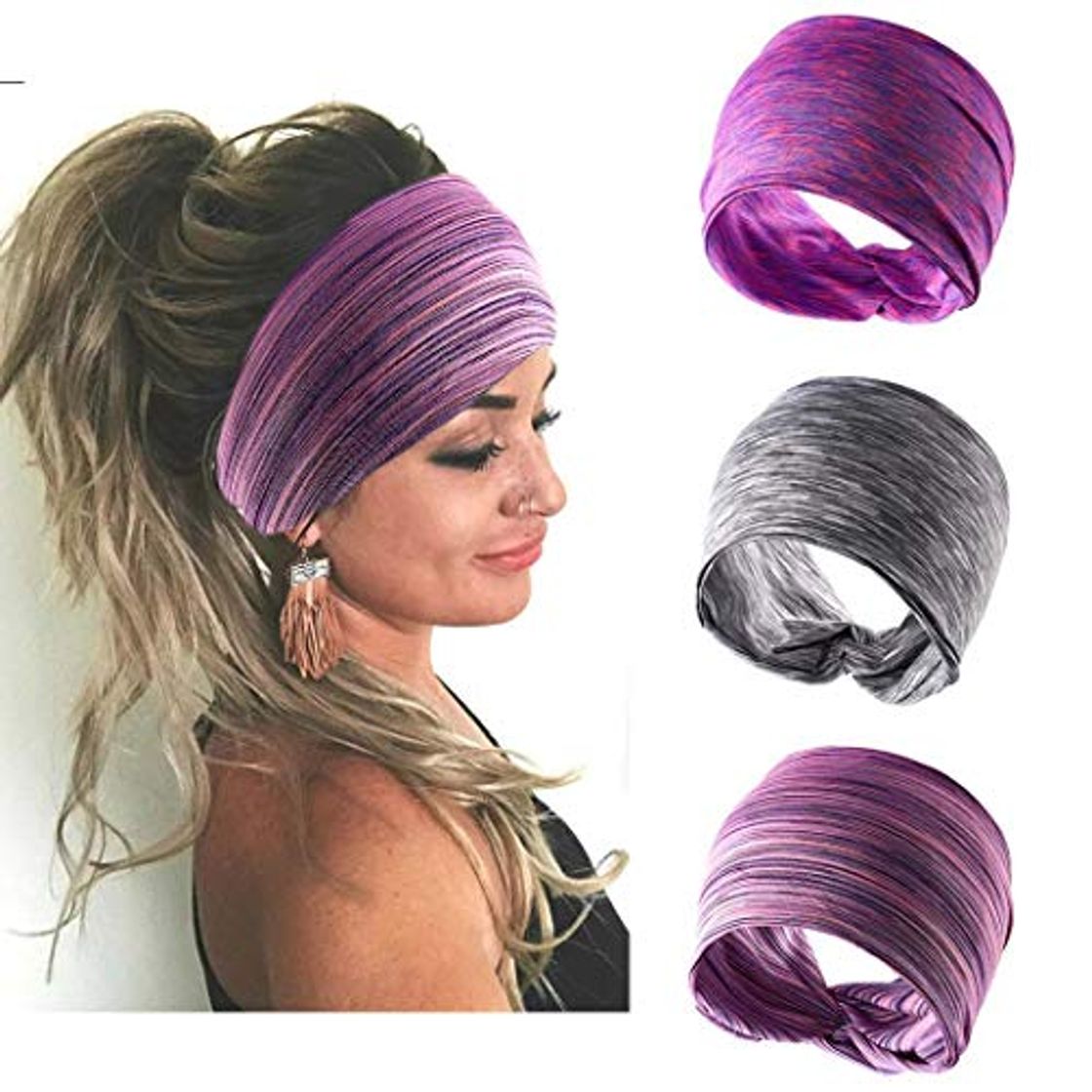 Fashion Handcess - Diademas para el cabello con turbante ancho, color gris para