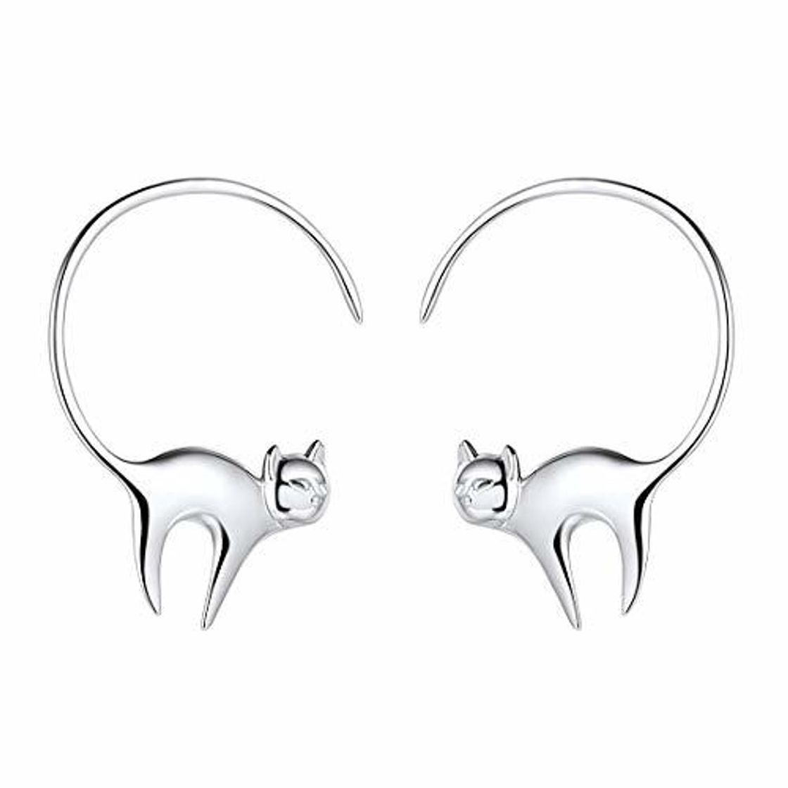 Social Aretes Aros Pendientes Colas Gatos Circulares Plata de Ley 925 Platino Plateado