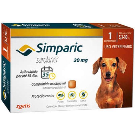 Antipulgas Simparic 20 mg para cães 5,1 a 10 kg - Zoetis