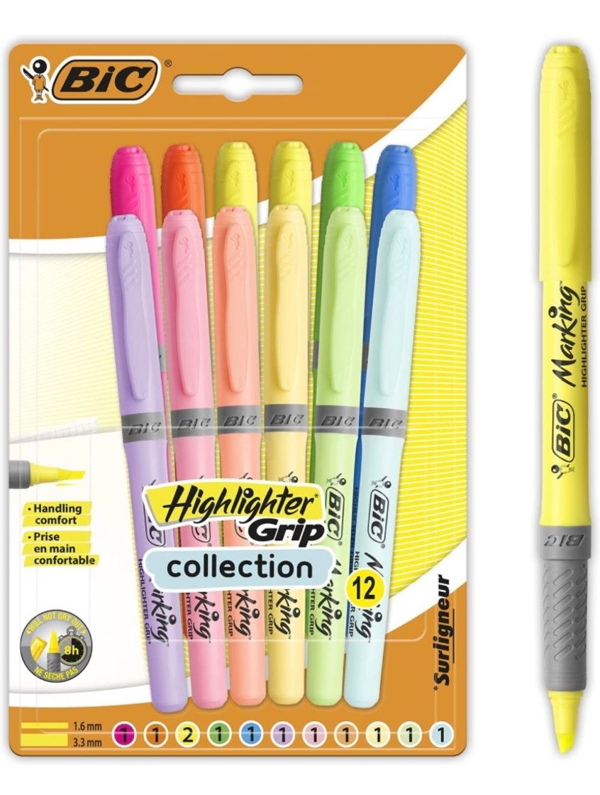 Moda BIC Highlighter Grip Marcadores de Punta Biselada Regulable 