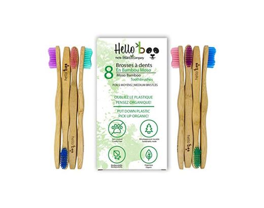 Cepillo de dientes de bambú para adultos y adolescentes |Juego de 8