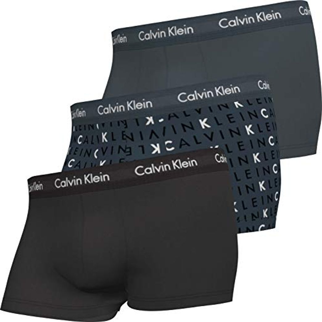 Moda Calvin Klein Low Rise Trunk 3PK Baadores Ajustados para Hombre, Hemispere Azul/Negro,