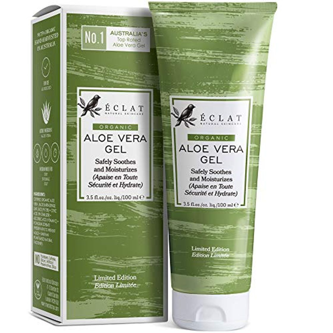 Product Gel Aloe Vera 100% Eclat – Gel Natural de Aloe Vera Cara Cuerpo y Cabello con Vitamina C y Aloe Vera Orgánico 100% Aceite Aloe Vera Barbadensis en un Gel de Aloe Vera Puro Suave y de Rápida Absorción