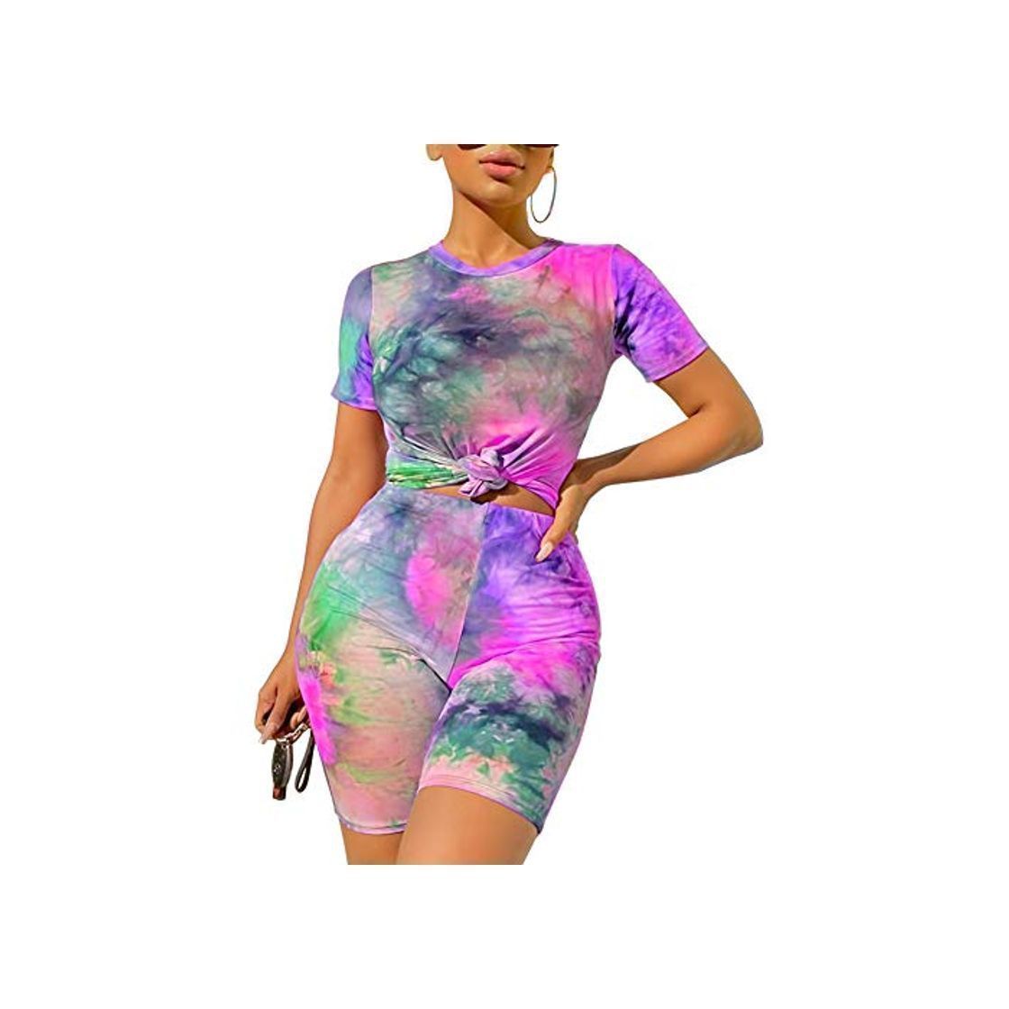 Fashion Mujeres 2 Piezas Traje Deportivo Colorido Pantalones Casuales Top chándal Traje de