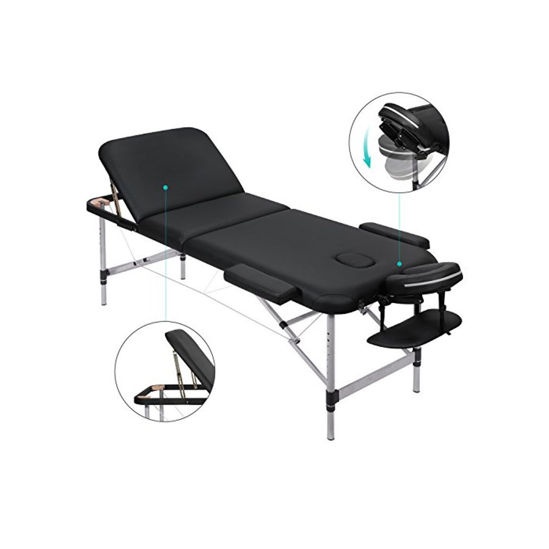 Product MARNUR Cama de Masaje Plegables 3 Secciones con Marco de Aluminio Altura Ajustable Camilla Masaje Portátil Con Reposacabezas Ergonómico para Masajes Spa Tatuando Cuidado Facial