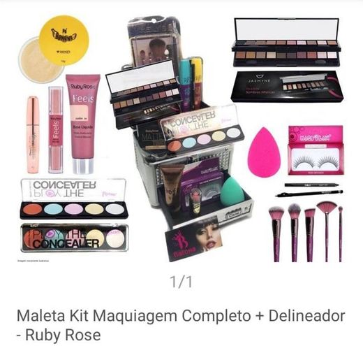 Maleta Kit Maquiagem Completo + Delineador - Ruby Rose - Kits de ...