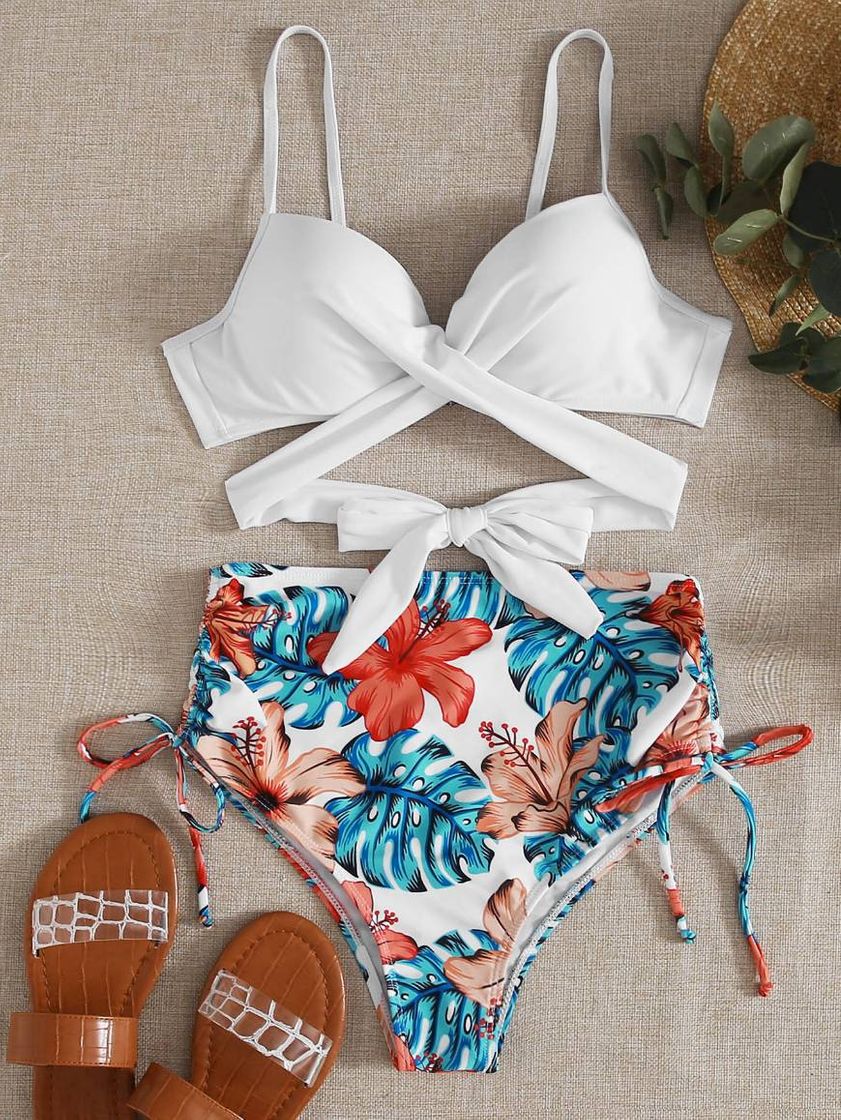 Fashion Bikini de cintura alta tropical