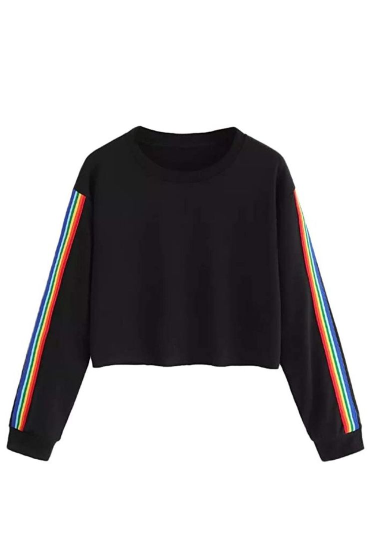 Social Mujer Casual Sudaderas Rayas Arcoiris Cortas Adolescentes Chicas Manga Larga Tumblr Patchwork