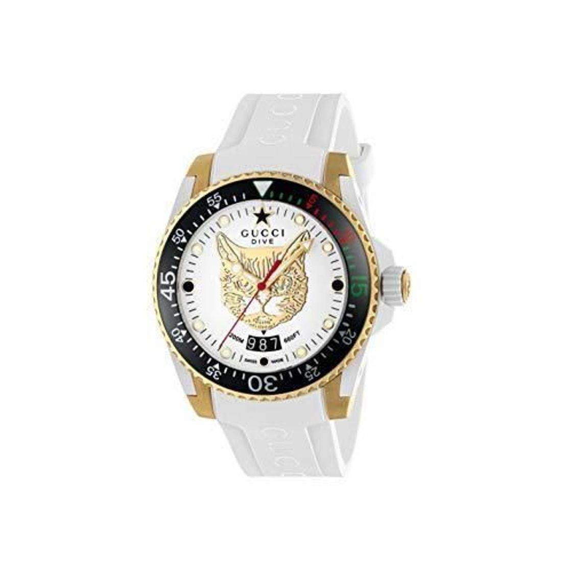 Social Gucci Reloj de Buceo cauuciu Carcasa Blanca con pvd con Oro Amarillo