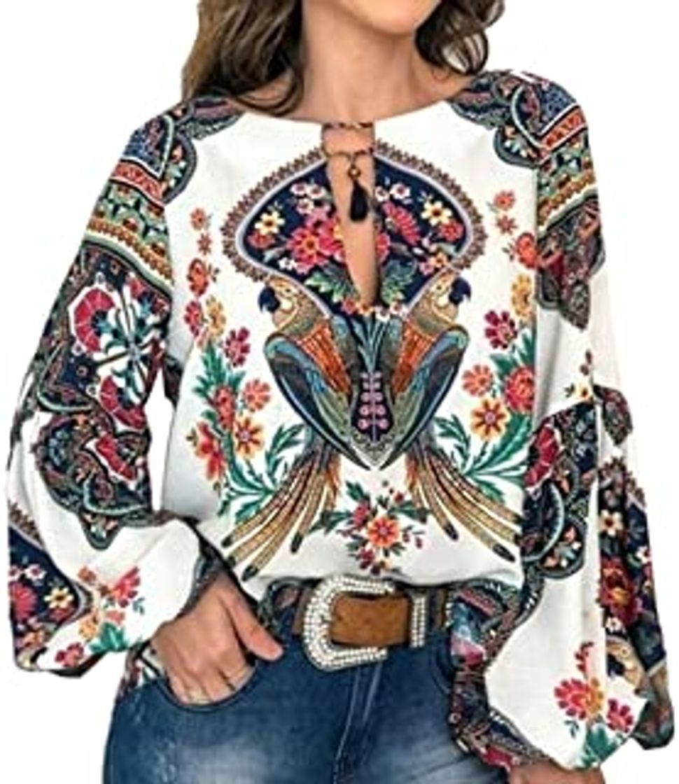 Social FENICAL Blusa de Mujer Camisa Estampado de Flores Manga Larg