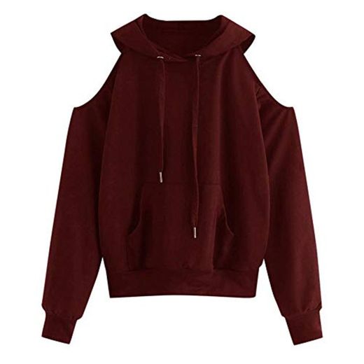 ZJSWCP Sudadera Mujeres Sólido de Manga Larga Casual Off Hombro con Capucha