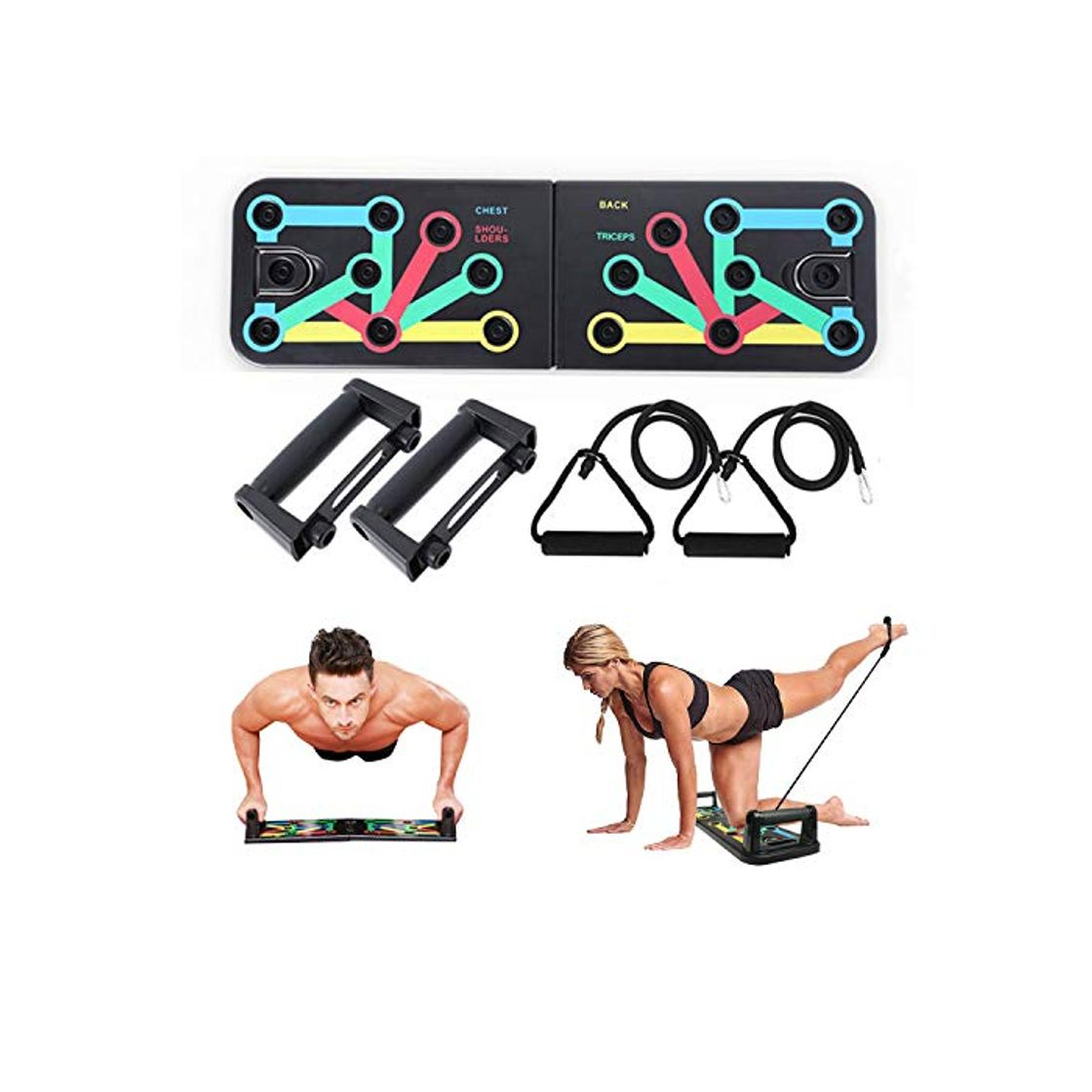 Social Junta Muscular 13 en 1 Push Up Board con bandas de resistencia Portátil Press Up Board Multifunción Equipo de gimnasio en casa para hombres Mujeres Ejercicio Entrenamiento Entrenamiento de fuerza