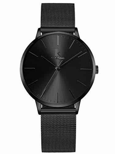 Product Alienwork Reloj Mujer Relojes Acero Inoxidable Banda de Malla Metálica Negro Analógicos