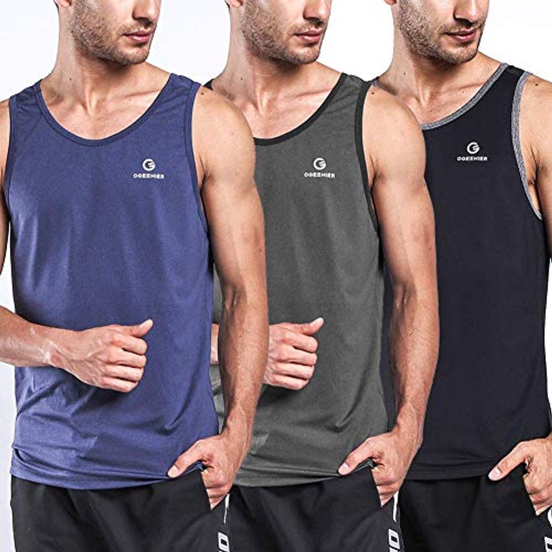 Social Ogeenier Hombre Deporte Camiseta sin Mangas de Secado Rápido para Running Fitness Ejercicio 3 Paquete