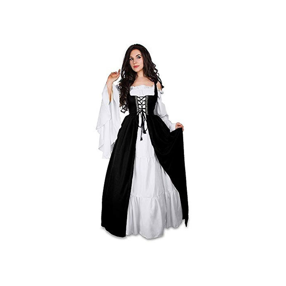 Fashion RISTHY Vestidos de Fiesta Gótico Mujeres Vestidos Medieval Vestidos Cosplay Manga Trompeta Retro Cuello Cuadrado Renacentista Princesa de Las Mujeres Vestidos Largos para Mujeres