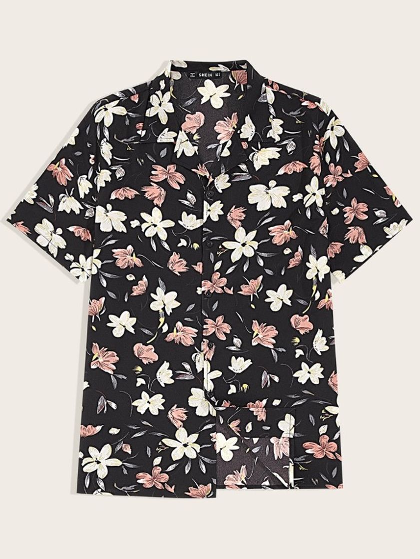 Moda SHEIN camisa de hombres con estampado floral de cuello V