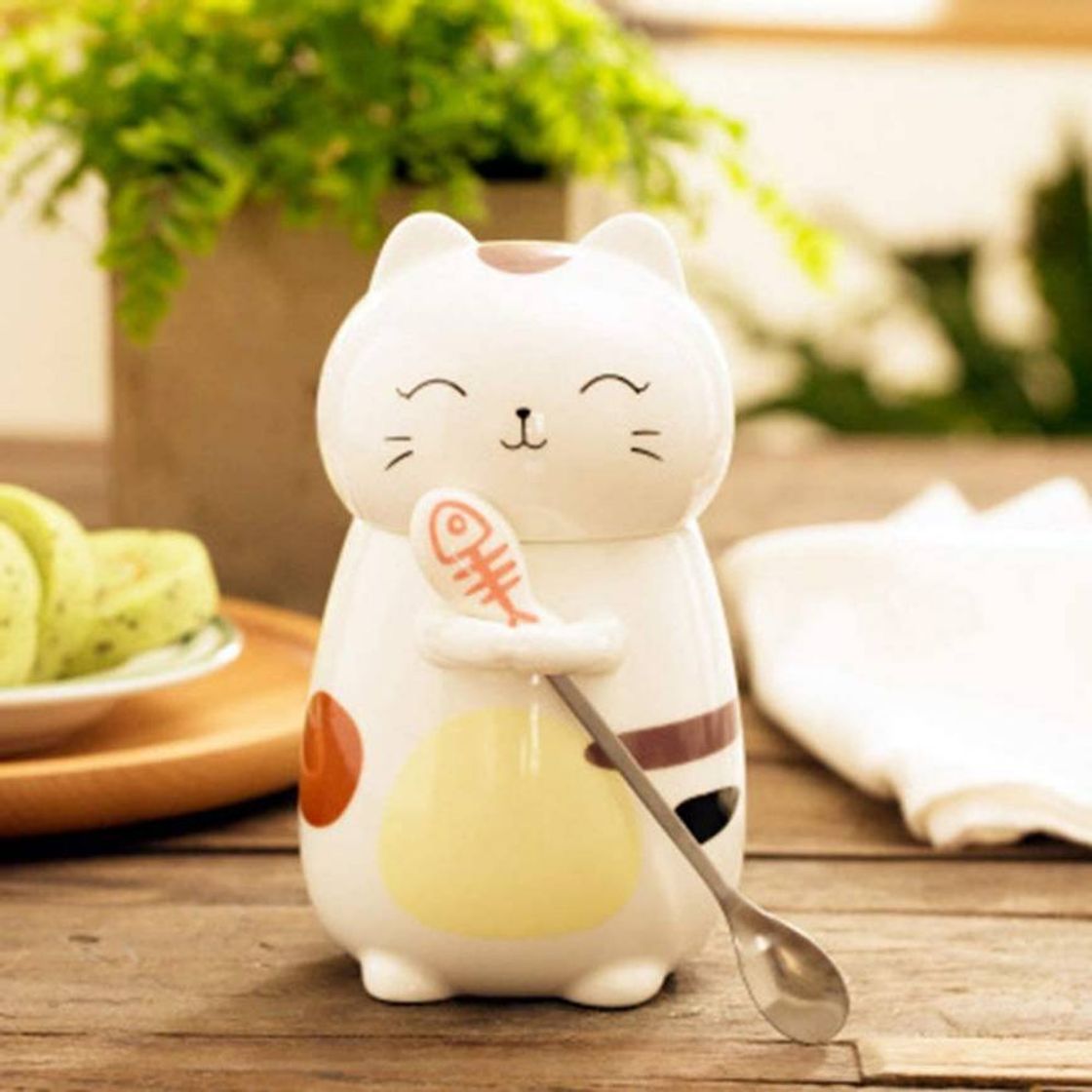 Fashion Taza creativa de gato con tapa y pez-cuchara Household items