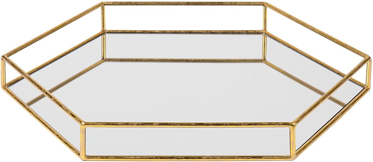 Bandeja dorada hexagonal con espejo Elk Home