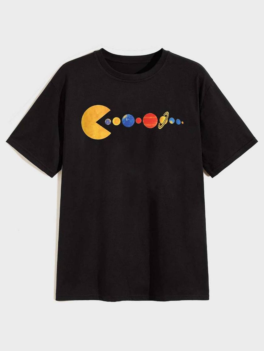 Social Camiseta con estampado pacman y planetas