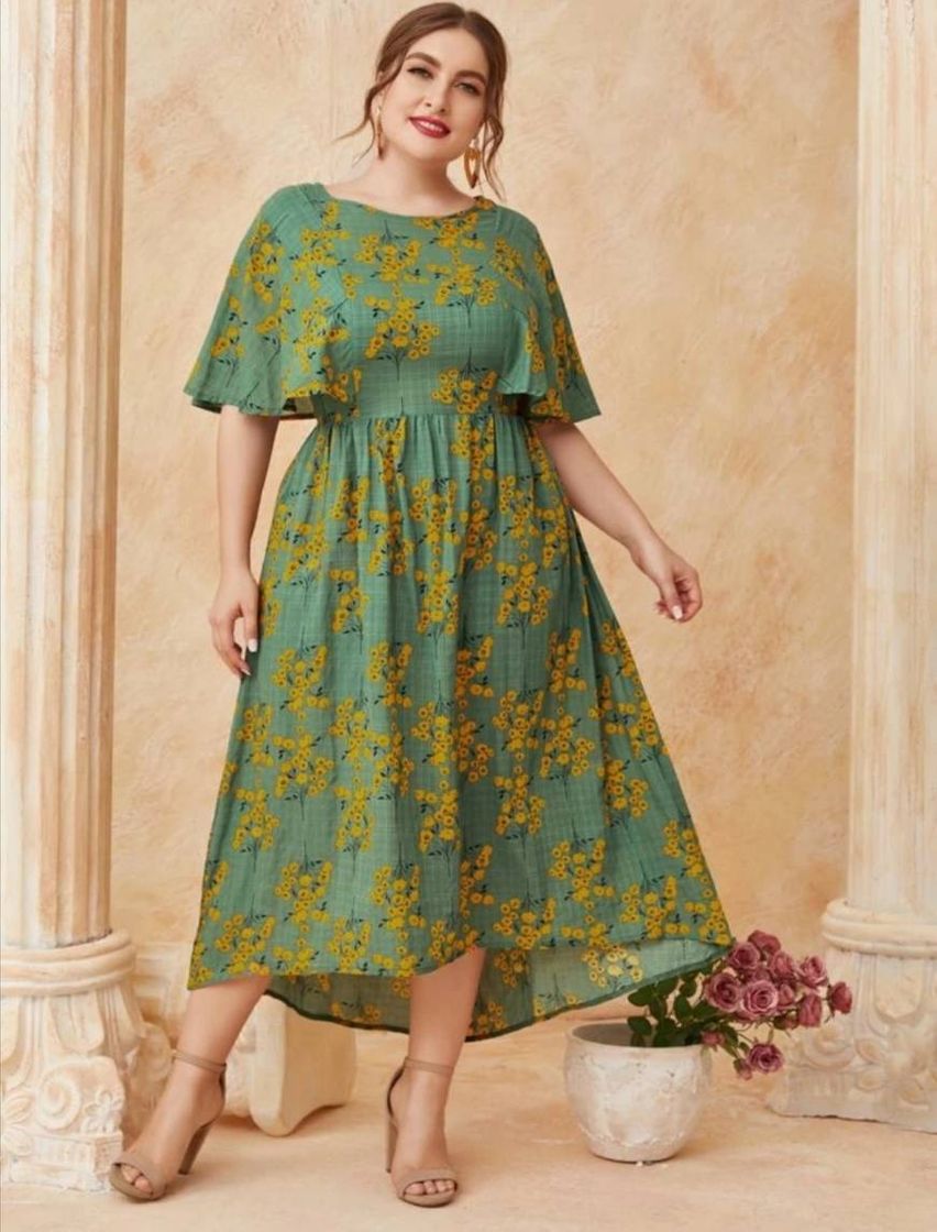 Moda Vestido asimétrico verde floral