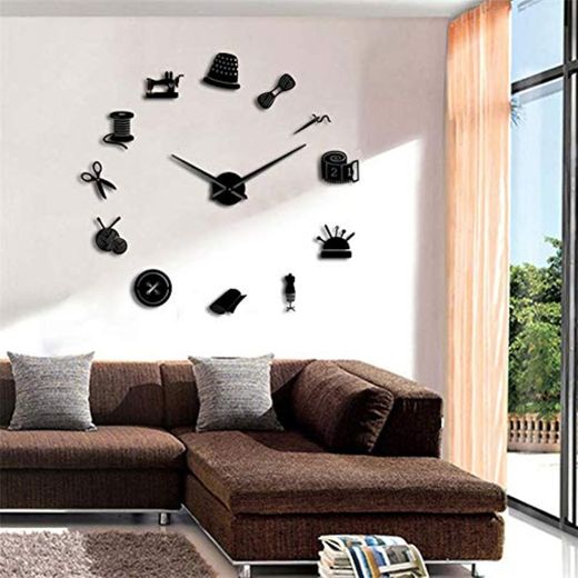BBNNN Reloj de Pared Espejo Máquina de Coser Moderno Cuarzo Horloge Retro Wathces Relogio de Parede Sastre DIY Extraíble 3D Acrílico Tiempo