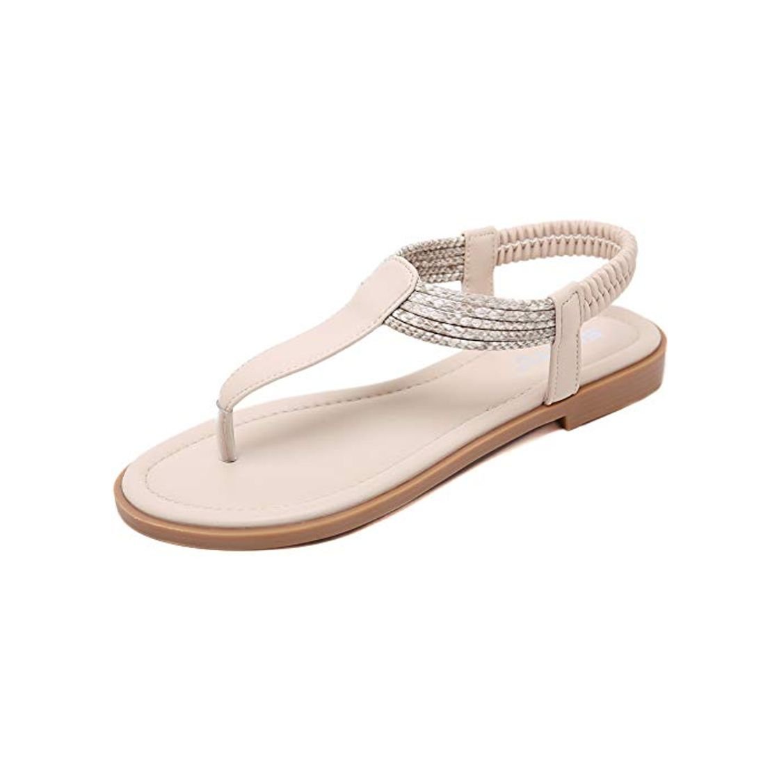 Fashion GAXmi Sandalias Mujer Plana Bohemio Espiga Diamante De Imitación Playa Clip Toe Pisos Cómodo Casual Zapatos Beige 36 EU