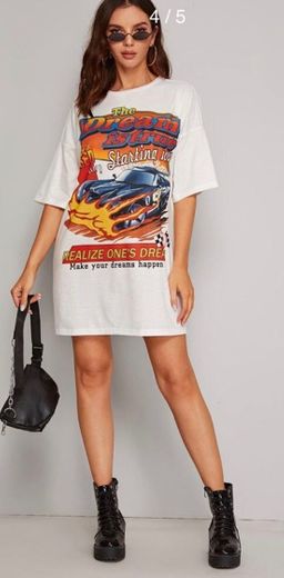 Playera larga con estampado de coche