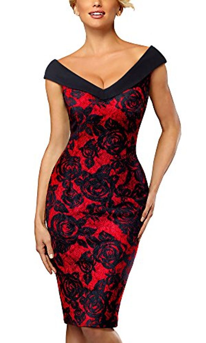 Social HOMEYEE Vestido de cóctel Floral sin Mangas con Cuello en V sin