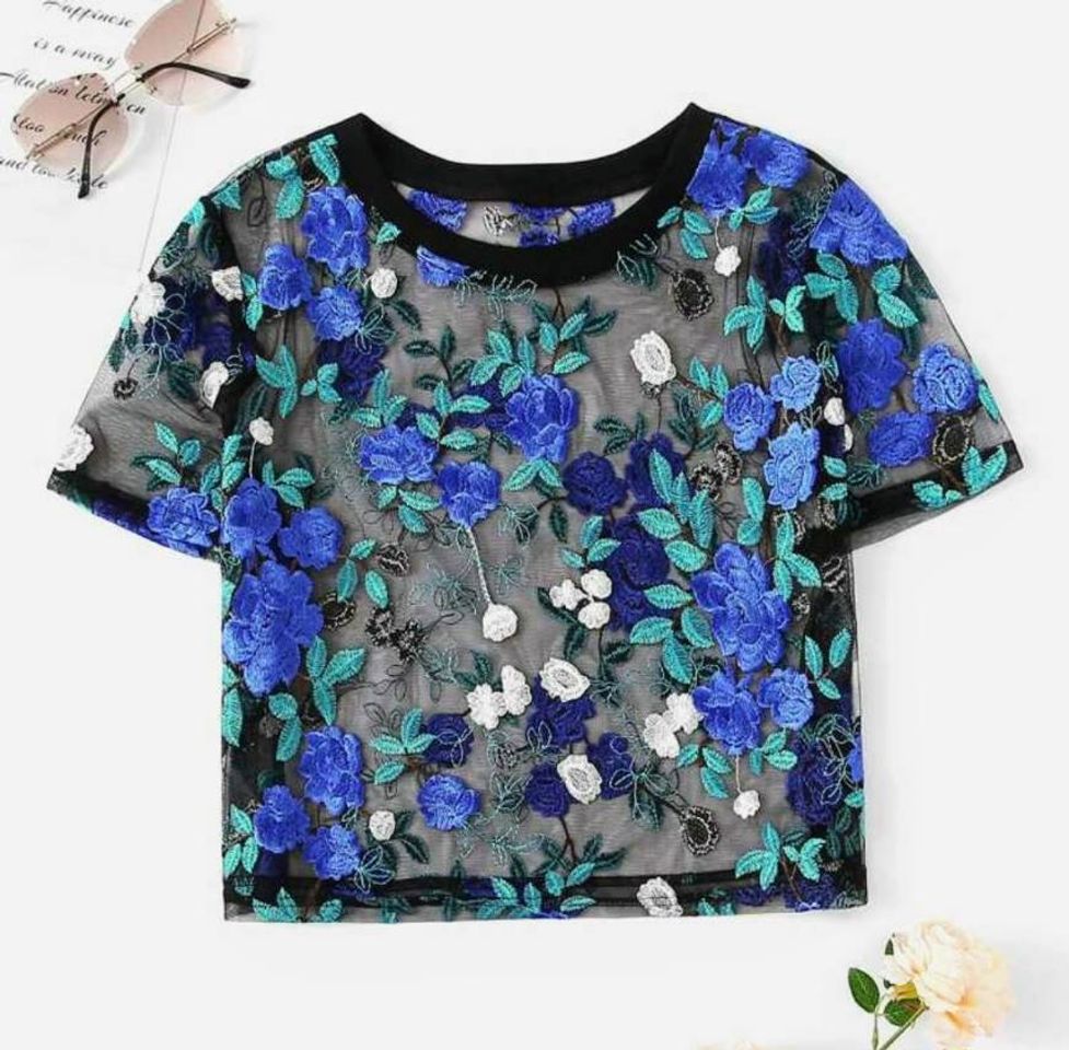 Blusa de malla con bordado floral 💙