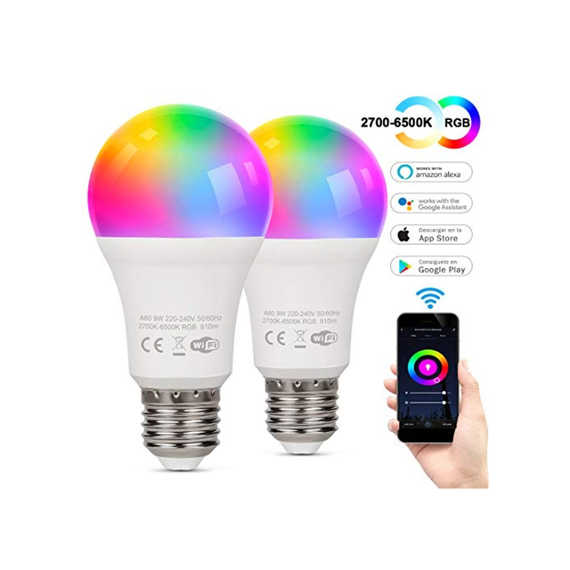 Producto TAOCOCO Bombilla LED inteligente WiFi con luz cálida Luz de color variable