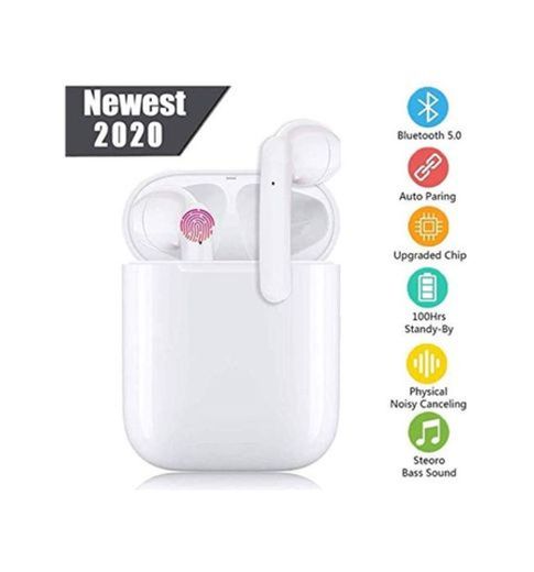 Strawberr Auriculares Inalámbricos Bluetooth 5.0 Control Táctil，Micrófono Incorporado y Caja de Carga