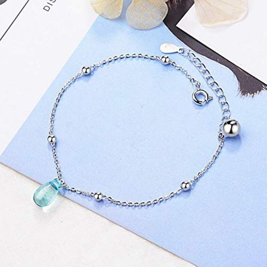 FINLN Sweet Blue Crystal Water Drop 925 Pulsera de Plata esterlina Regalo de Mujer Pulseira Silver 925 Jewelry