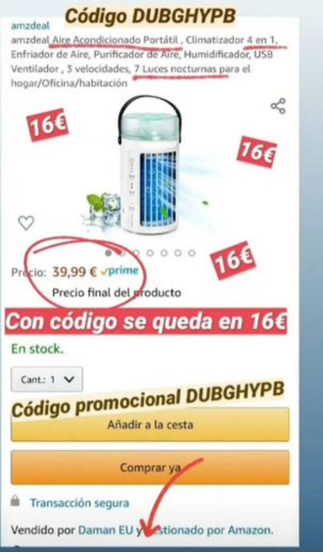 Aire acondicionado portátil. 16 €
