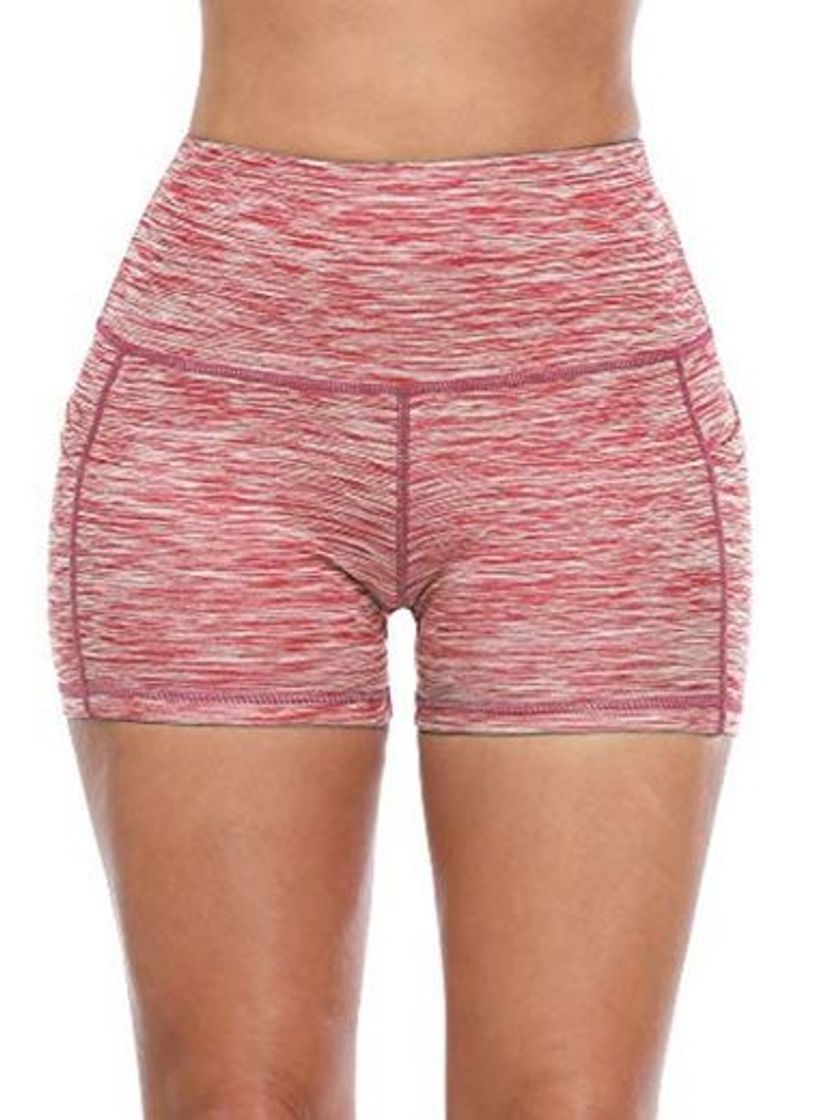 Social Cadmus - Pantalones cortos de fitness para mujer con bolsillos laterales Rojo