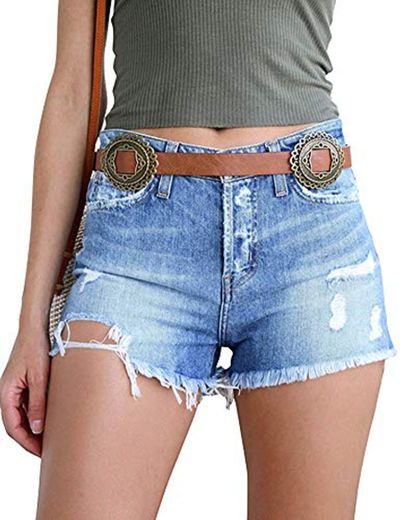 Shengwan Vaqueros Cortos Mujer Rotos Pantalones Cortos de Mezclilla Jeans Shorts Azul M