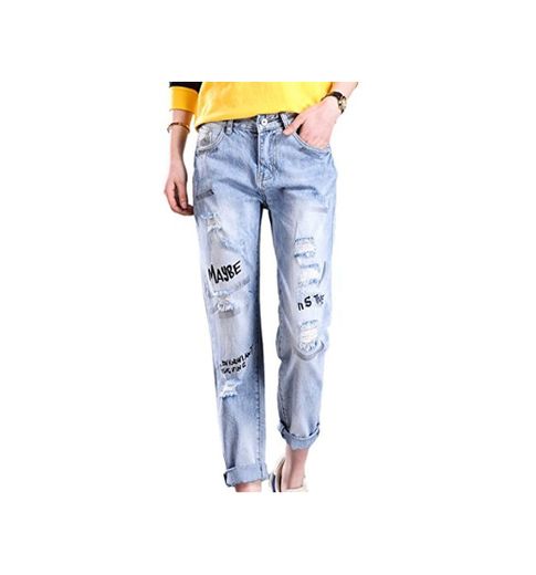 HX fashion Pantalones De Mezclilla para Mujer Pantalones con Estampado De Basic Letras Rot