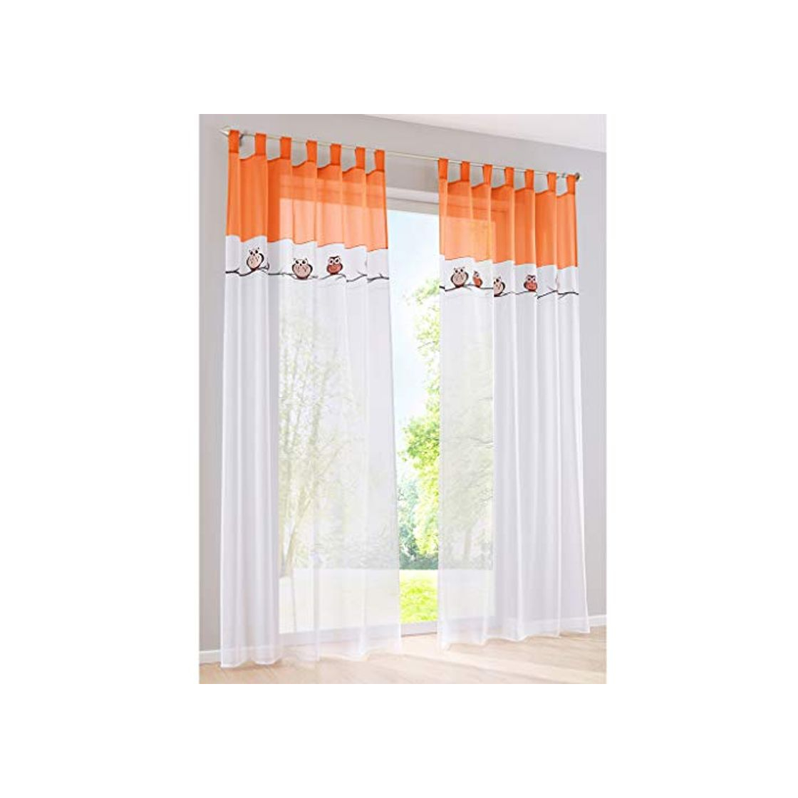 Elemento de la categoría hogar SIMPVALE 2 Paneles Cortinas Visillos con Trabillas Cortina de Búho BordadoTranslúcido para
