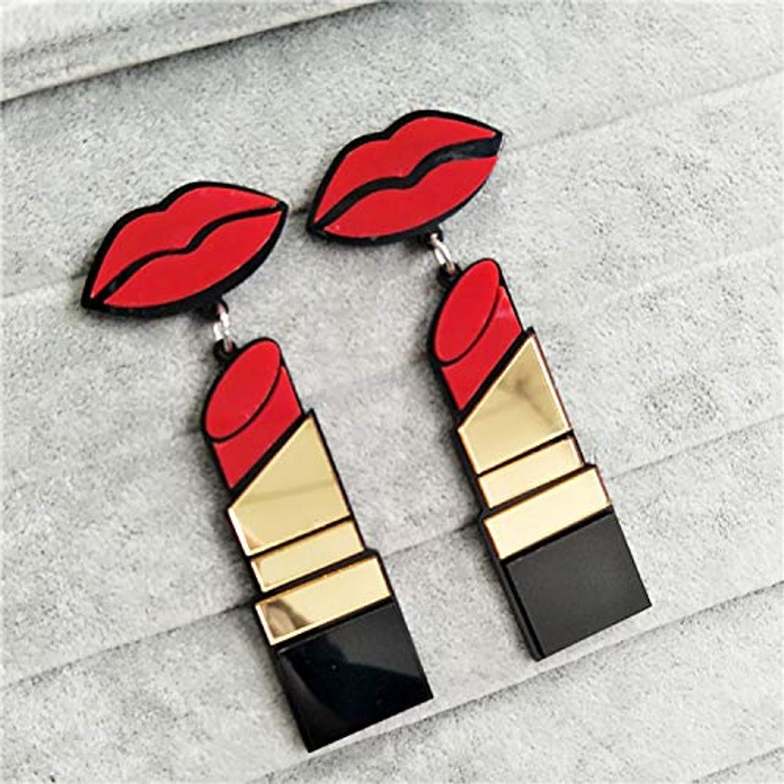 Social VIWIV Rojo Acrílico Boca Labios Lápiz Labial Pendientes de Gota para Mujeres