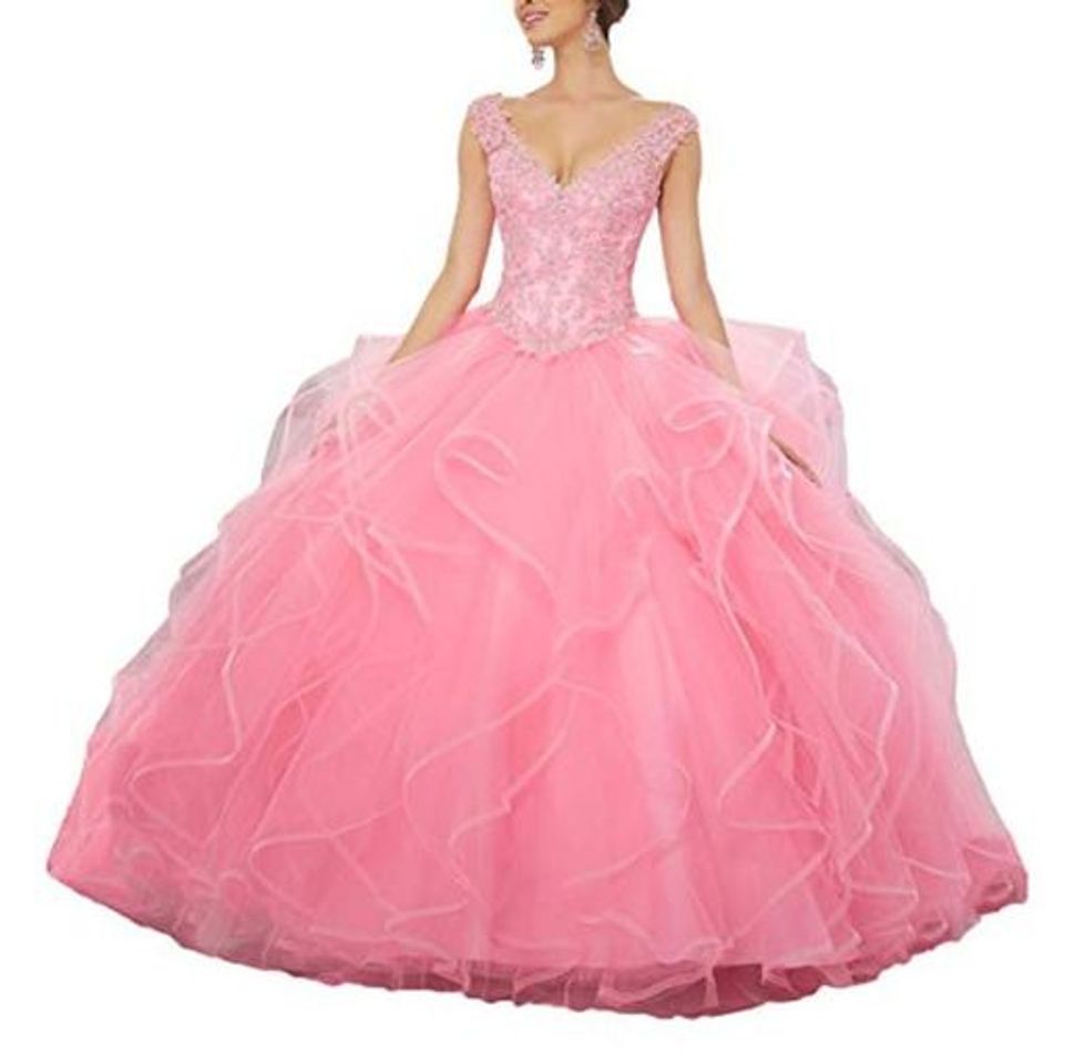 Lugar XUYUDITA Mujeres V-Cuello Encaje Aplique Dulce 16 Vestido de Baile Vestido Quinceanera