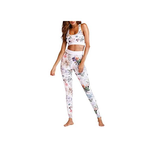 Chándal Conjunto de Mujer Estampado Floral Deportivo Crop Top y Pantalones Elásticos