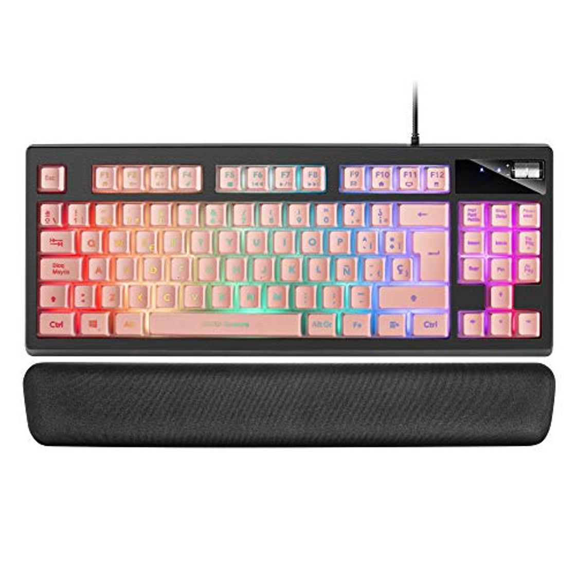 Social MARSGAMING MKAX Rosa, Teclado Gaming TKL H-Mech, Reposamuñecas Gel, Layout ESP