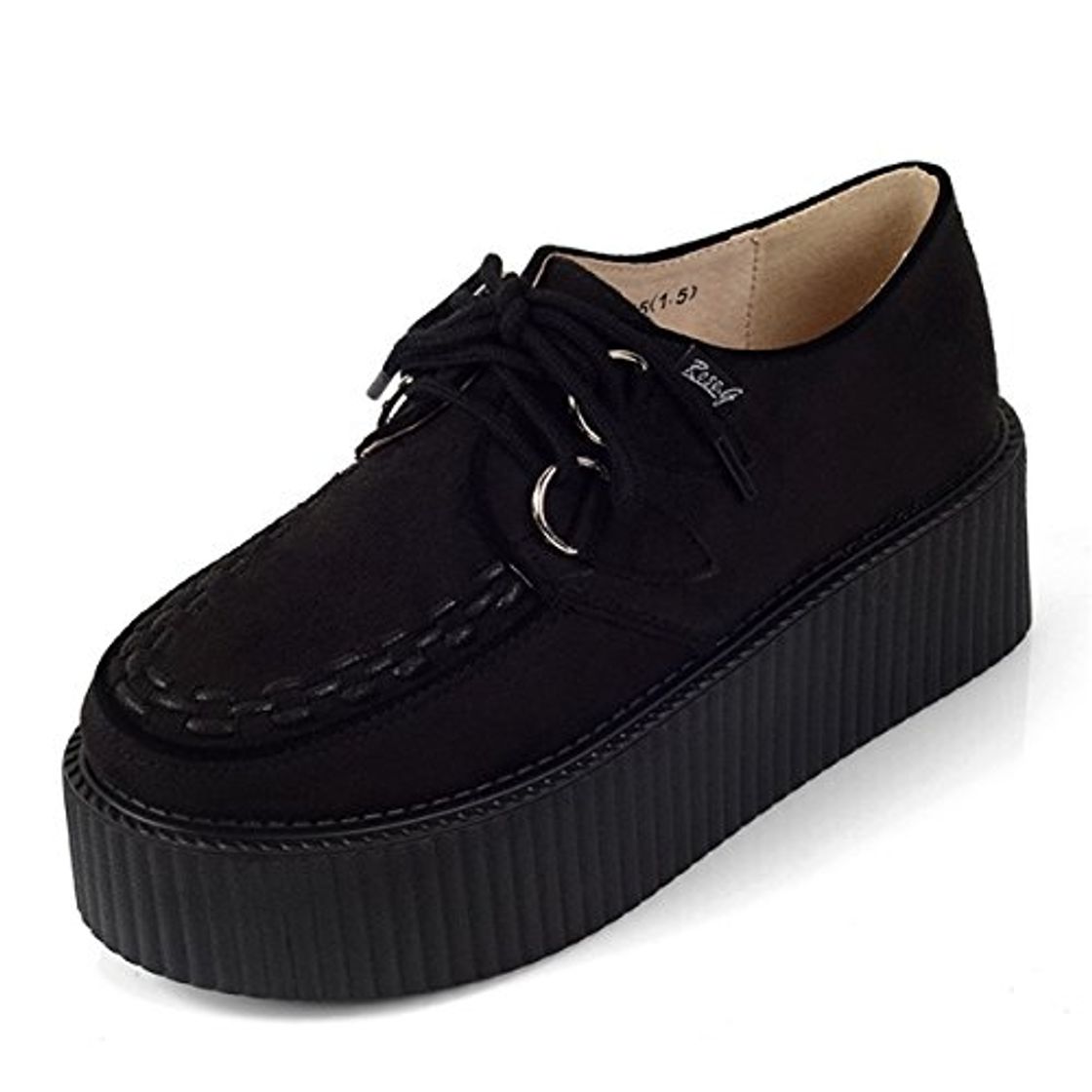 Fashion RoseG Mujer Cuero Plataforma Gótico Punk Creepers Zapatos de Cordones Negro Size37