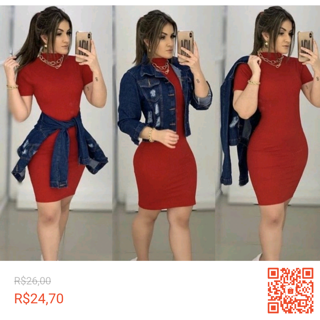 Moda Vestido Feminino Canelado Com Gola e Manga Curta da Moda