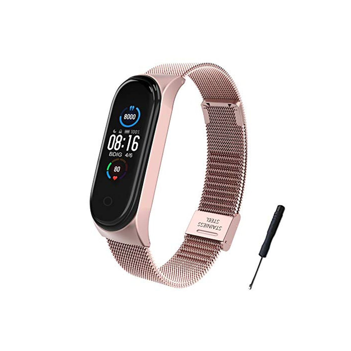 Social BDIG Correa Compatible para Xiaomi Mi Band 5 Correas Metal, Pulsera de