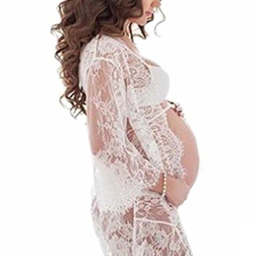Zerama Mamá Mujer de la Muchacha Atractiva del cordón con Cuello en V Fotografía Gravida Embarazadas de Maternidad Vestido de la Falda Robe Ropa