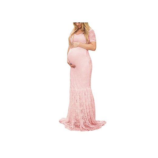 K-youth® Sirena Mujer Embarazada Encaje Larga Vestido de Maternidad Foto Shoot Dress