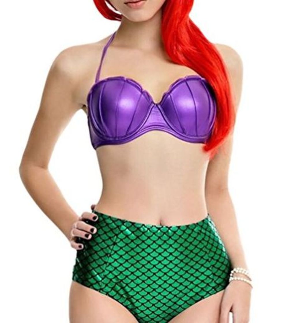 Products MissFox Push Up Bikinis Disfraz De Sirena Cintura Alta Bañadores para Mujer Morado Verde M