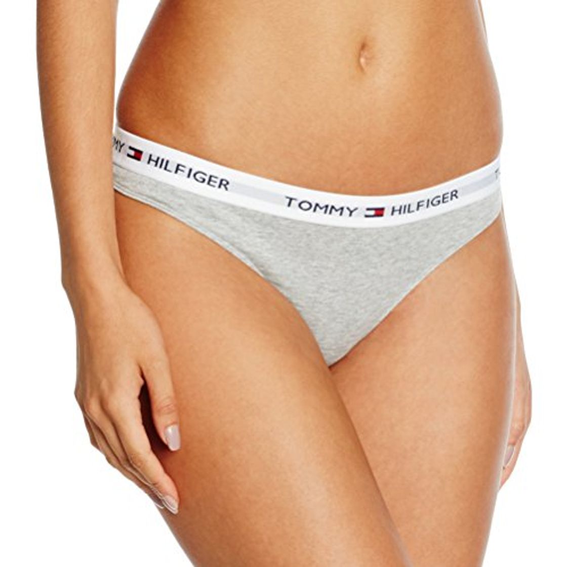 Moda Tommy Hilfiger Tanga de Algodón Cintura elástica con el Logo, Gris