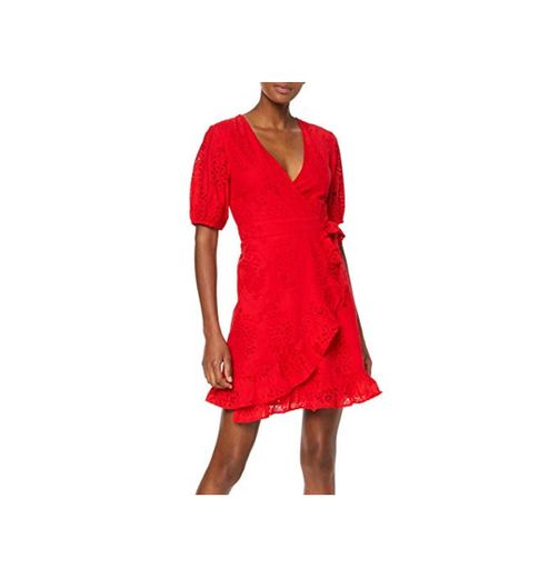 Marca Amazon - find. Vestido Corto Cruzado de Algodón Mujer, Rojo